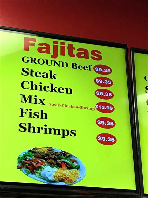 Menu at Fire Tacos restaurant, Sioux City