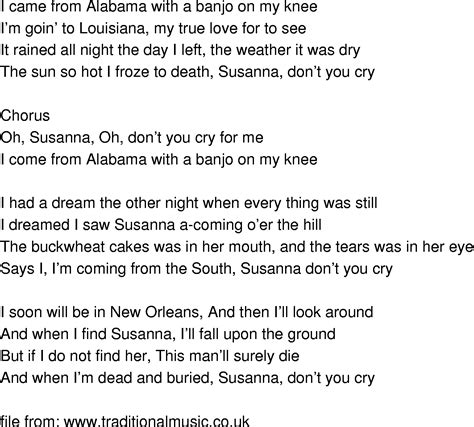 Old-Time Song Lyrics - Oh Susanna