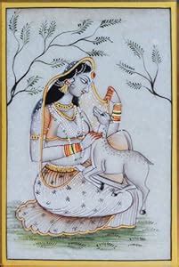 eCraftIndia Ragini Marble Painting Playing with Calf (LxWxH - 6IN x 4IN ...