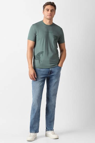 Van Heusen Denim Labs Graphic T-Shirts, Men Grey Graphic Print Crew ...