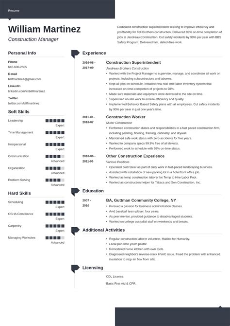 Image result for Construction Worker Resume Examples