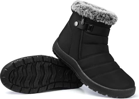 SHIBEVER Women Winter Snow Boots: Black Waterproof Walking Booties Non ...