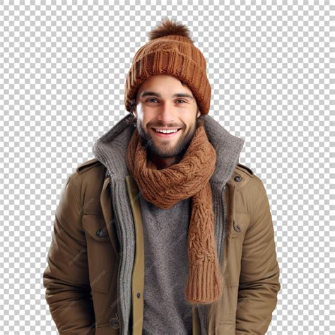 Happy man in winter clothes isolated on transparent background ...