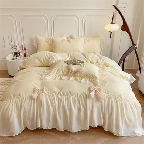 Amazon.com: Lace Ruffled Bedding Bow Duvet Cover Set with Butterfly Tie ...