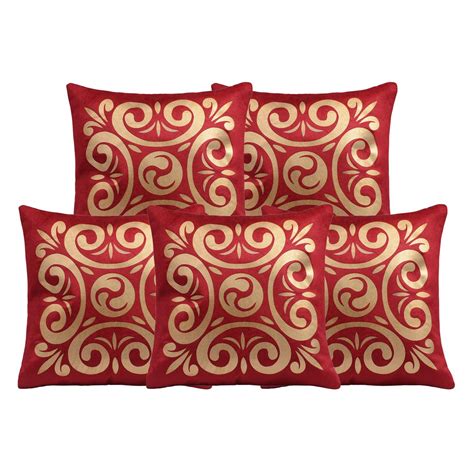 Buy Lata Home Decor Set of 5 Maroon Golden Design Dupion Silk Cushion ...