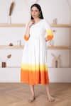 Buy White Cotton Tie Dye V Neck Sunset Dress For Women by Pheeta Online ...