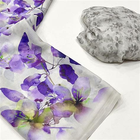 White & Purple Floral Digital Printed Georgette Saree