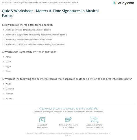 Quiz & Worksheet - Meters & Time Signatures in Musical Forms | Study.com