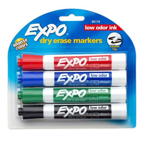 Expo® Low Odor Dry Erase Markers, Chisel Tip, Primary Colors, 4 Count ...