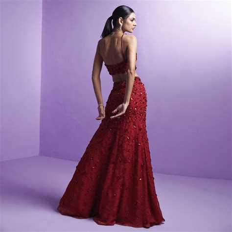 Buy Vivid Crimson Lehenga Set For Women | Indyverse