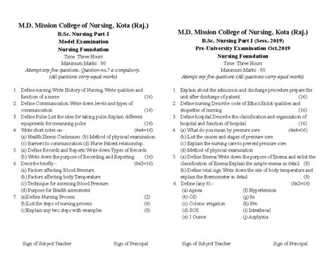 Nursing I Year model -1 exam 2021 nsg. foundation. - M. Mission College ...