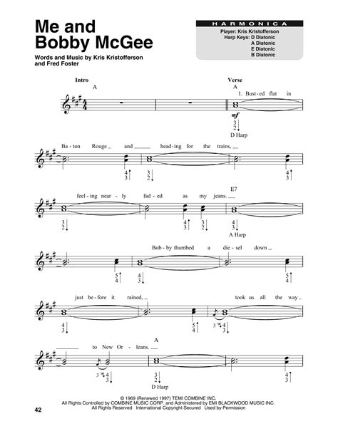Me And Bobby McGee by Janis Joplin Sheet Music for Harmonica at Sheet ...