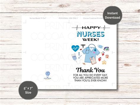 Happy Nurses Week Printable 5x7 Card | National Nurses Week ...