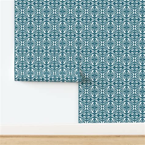 FRONT PORCH Indigo Blue and White Wallpaper | Spoonflower