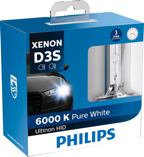 Philips 6000K Pure White D3S Ultinon HID Car Headlight Xenon Bulb (Pack ...