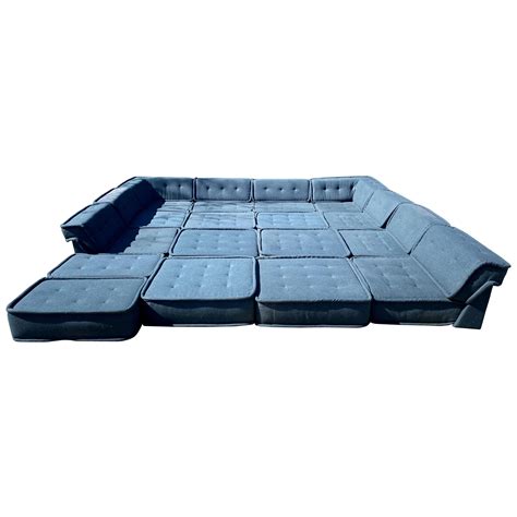 Huge Modern Modular Sectional Low Floor Sofa Blue Wool 24 Sections ...