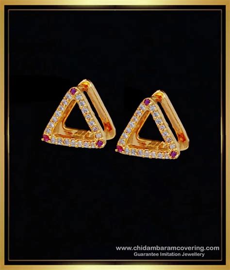 Buy Trendy Triangles Shape White and Ruby Stone Gold Covering Hoop ...