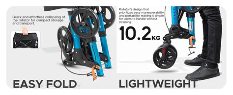 KosmoCare Upright Euro-Style Rollator (Blue) | Stand Up Folding Forearm ...