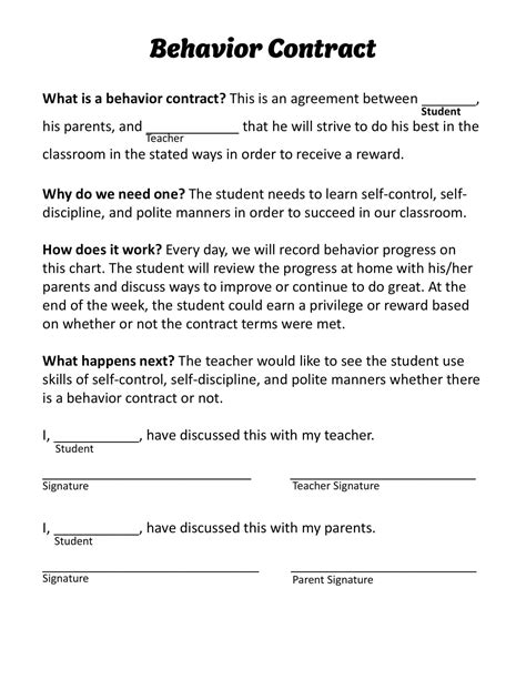 Free Printable Behavior Contract Templates [PDF, Word] Home, Adults