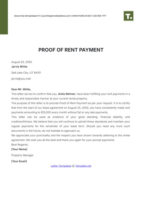 Free Proof of Rent Payment Letter Template to Edit Online