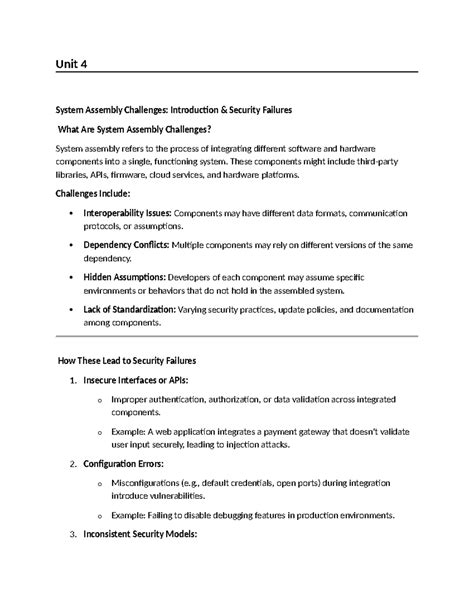 Unit 4 - System Assembly Challenges & Security Failures Analysis - Studocu