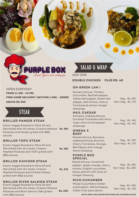 Menu at Purple Box BISTRO, Bengaluru