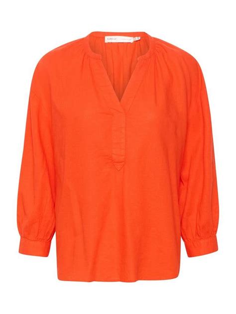 InWear Ellie V-notch Neck 3/4 Sleeve Blouse, Cherry Tomato