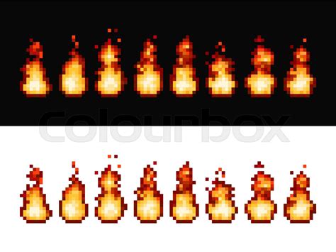 Fire flame pixel art animation sprite frames, 8bit | Stock vector ...