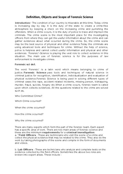 Forensic Science: Definition, Scope, and Applications in Law ...