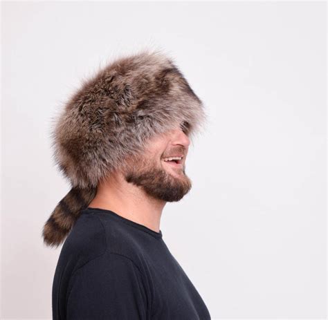 Flat Davy Crockett Hat Daniel Boone Style Hat Coonskin Real Raccoon Fur ...