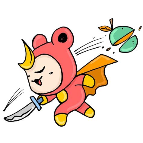 Niedliche Kreaturen fungieren als Ninjas, die Früchte schneiden ...