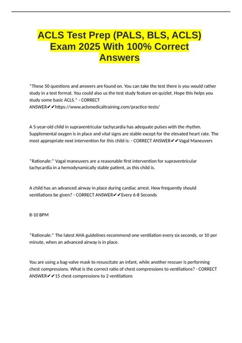 ACLS Test Prep (PALS, BLS, ACLS) Exam 2025 With 100% Correct Answers ...