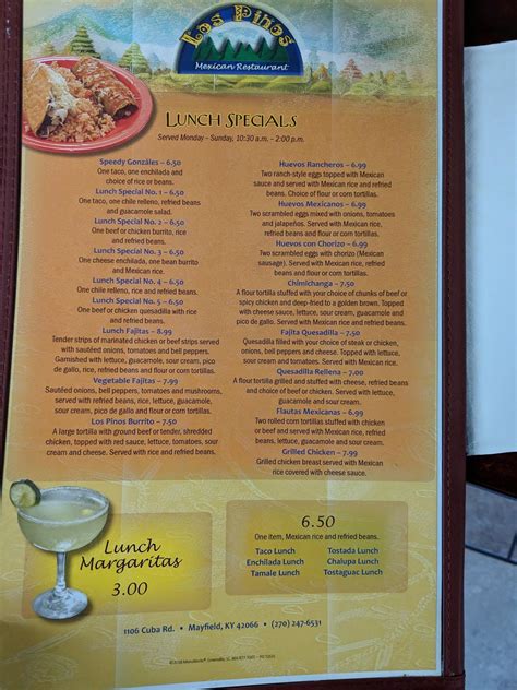 Menu at Los Pinos restaurant, Mayfield