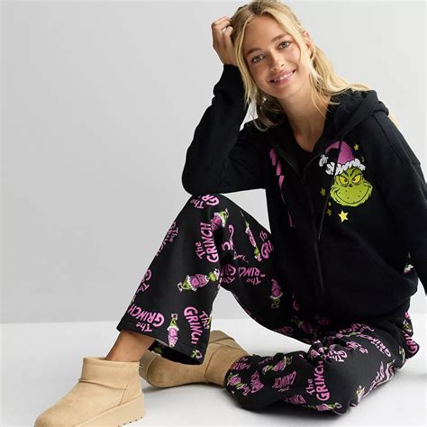 Juniors' Grinch Graphic Zip Up Hoodie & Pants Matching Set