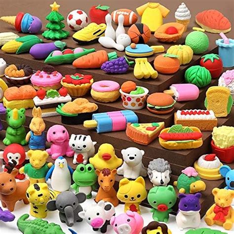 UMIKU 100 Pack Animal Pencil Erasers 3D Desk Pet for Kids Mini Puzzle ...