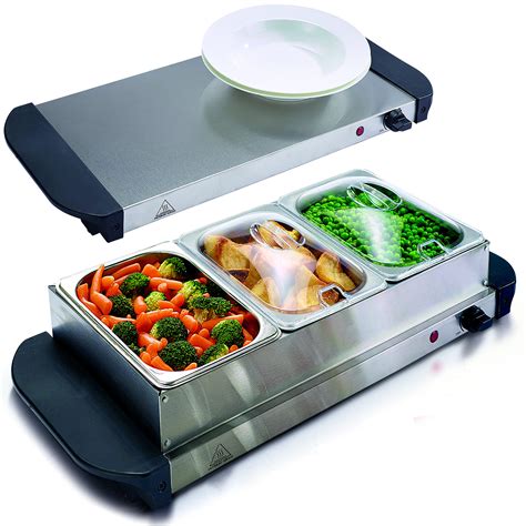 3 Section Buffet Warmer and Hot Plate with 3x 1.5L Trays with lids. 2 ...