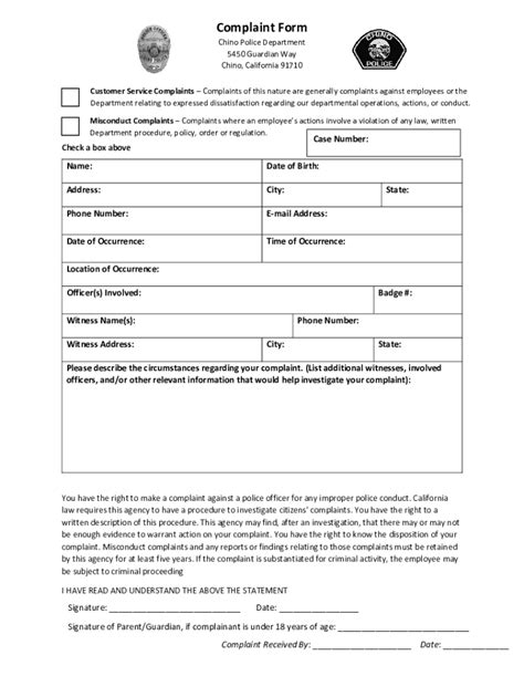 2023-2026 CA Complaint Form - City of Chino Fill Online, Printable ...