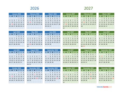 2026 and 2027 Calendar | Calendar Quickly