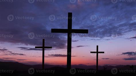 Three silhouette crosses with amazing purple sunset. Lord God, creative ...