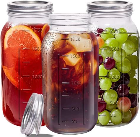 Amazon.com: eleganttime 64 oz Mason Jar Wide Mouth 3 Pack,Large Half ...