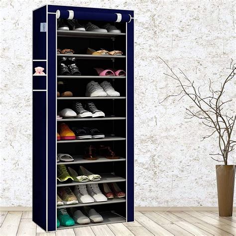 SAMDIYA Free Standing 10-Tier Black Foldable Shoe Rack Metal Shoe Tower ...