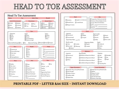 Head to Toe Assessment Template Nursing Checklist | Nursing Student ...