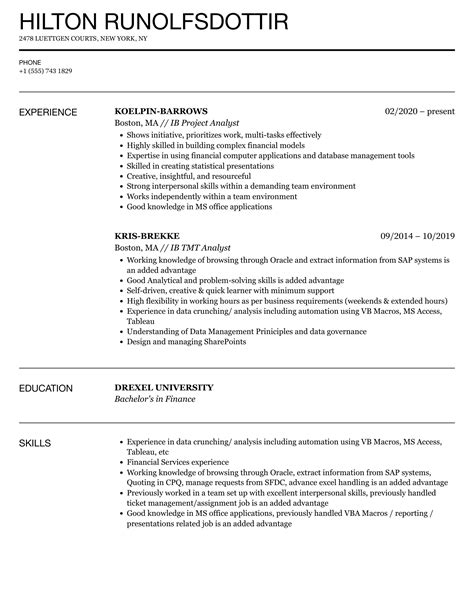 Ib Analyst Resume Samples | Velvet Jobs
