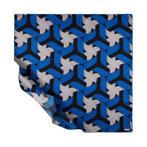 Sax Blue Ribbon Print Silk Twill Scarf | Ipekevi