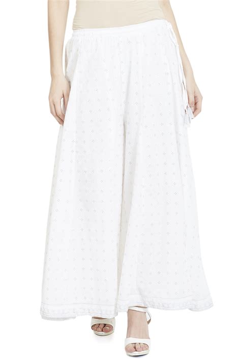 White Cotton Flared Palazzo at Biba India