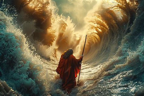 Premium Photo | Biblical Moses splitting the red sea with his staff and ...