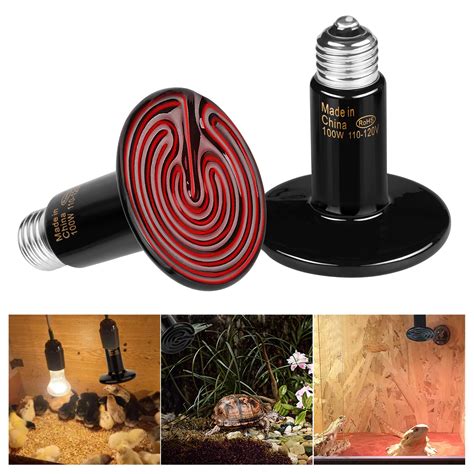 TSV 2 Pack 100W Ceramic Heat Lamps, Infrared Heat Emitter Bulbs for ...