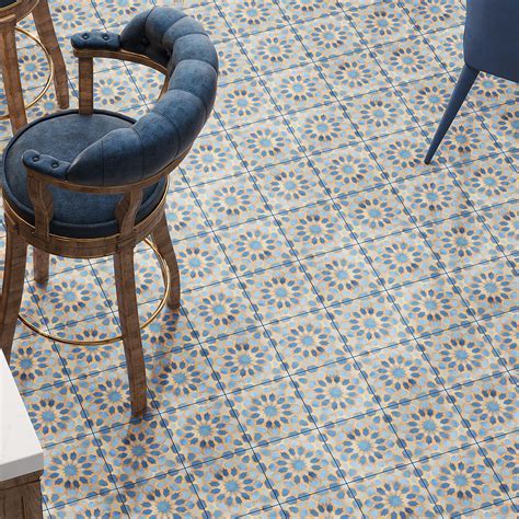 Amira Samarkand Blue Patterned Porcelain Tile | Moroccan Floor and Wall ...