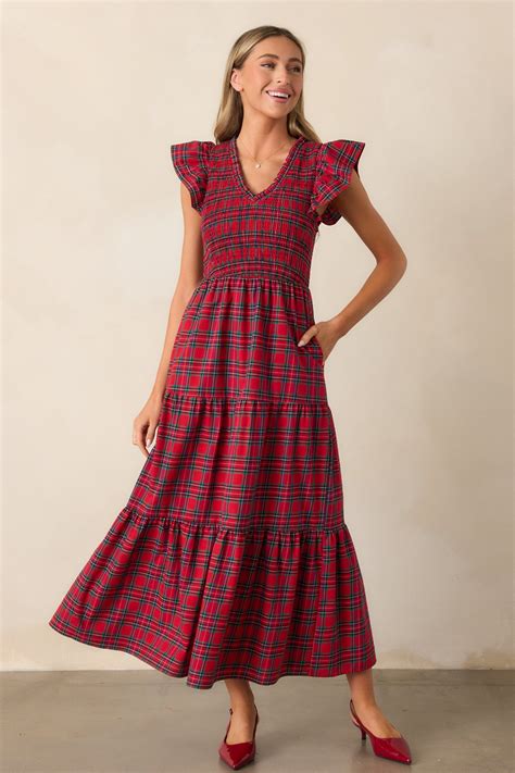 Red Plaid Midi Dress - All Dresses | Red Dress