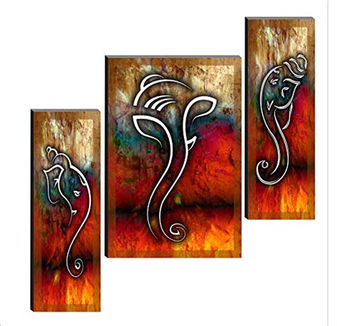 SAF UV Textured Set of 3 Ganesha Modern Art Print Panel Painting 24 ...